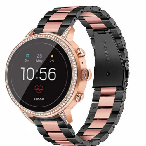 Steel Strap, black/pink, on a watch, 3/4 front view
