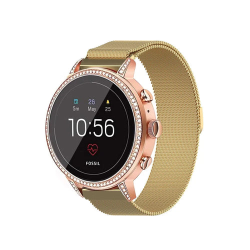 Milanese Strap, gold, on a watch, 3/4 front view