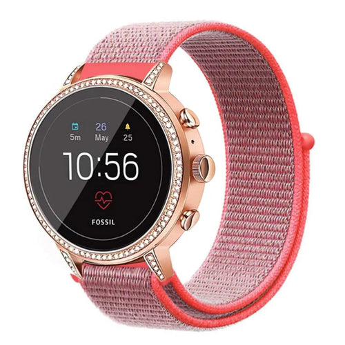 Nylon Strap, pink/red, on a watch, 3/4 front view