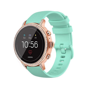 Silicone Sport Strap, aqua, on a watch, 3/4 front view