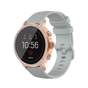 Silicone Sport Strap, grey, on a watch, 3/4 front view