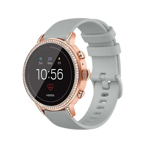 Silicone Sport Strap, grey, on a watch, 3/4 front view