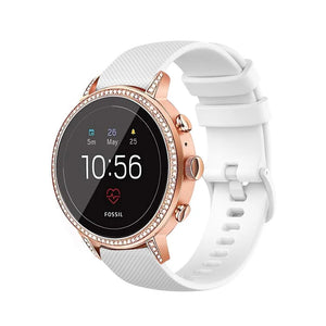 Silicone Sport Strap, white, on a watch, 3/4 front view