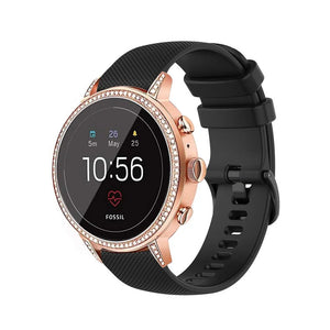 Silicone Sport Strap, black, on a watch, 3/4 front view