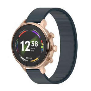 Silicone Elastic Strap, dark blue, on a watch, 3/4 front view