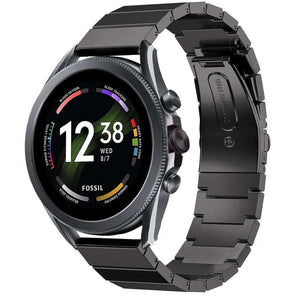 Premium Metal Strap, black, on a watch, 3/4 front view