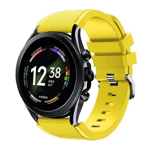 Twill Silicone Strap, yellow, on a watch, 3/4 front view