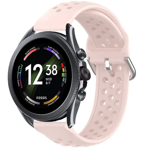 Breathable Silicone Strap, pink, on a watch, 3/4 front view