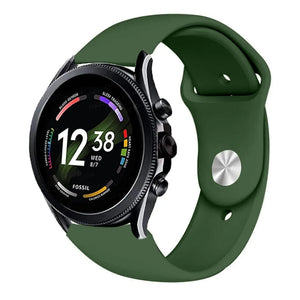 Silicone Sport Strap, army green, on a watch, 3/4 front view