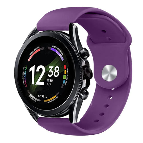 Silicone Sport Strap, purple, on a watch, 3/4 front view