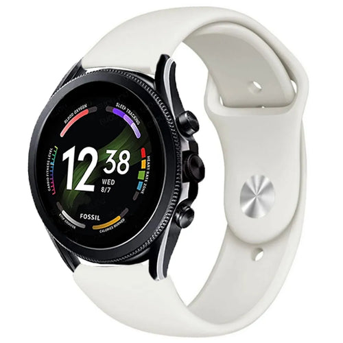 Silicone Sport Strap, white, on a watch, 3/4 front view