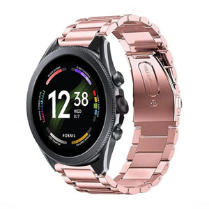Steel Strap, pink, on a watch, 3/4 front view