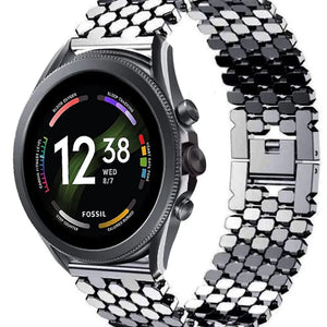 Steel Strap Hexagons, black, on a watch, 3/4 front view