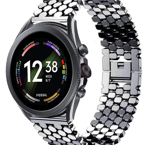 Steel Strap Hexagons, black, on a watch, 3/4 front view