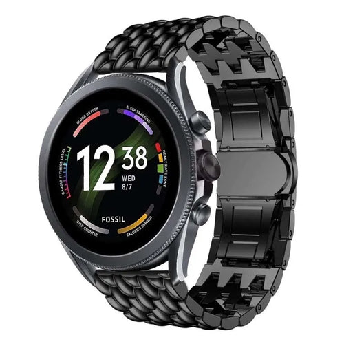 Steel Dragon Strap, black, on a watch, 3/4 front view