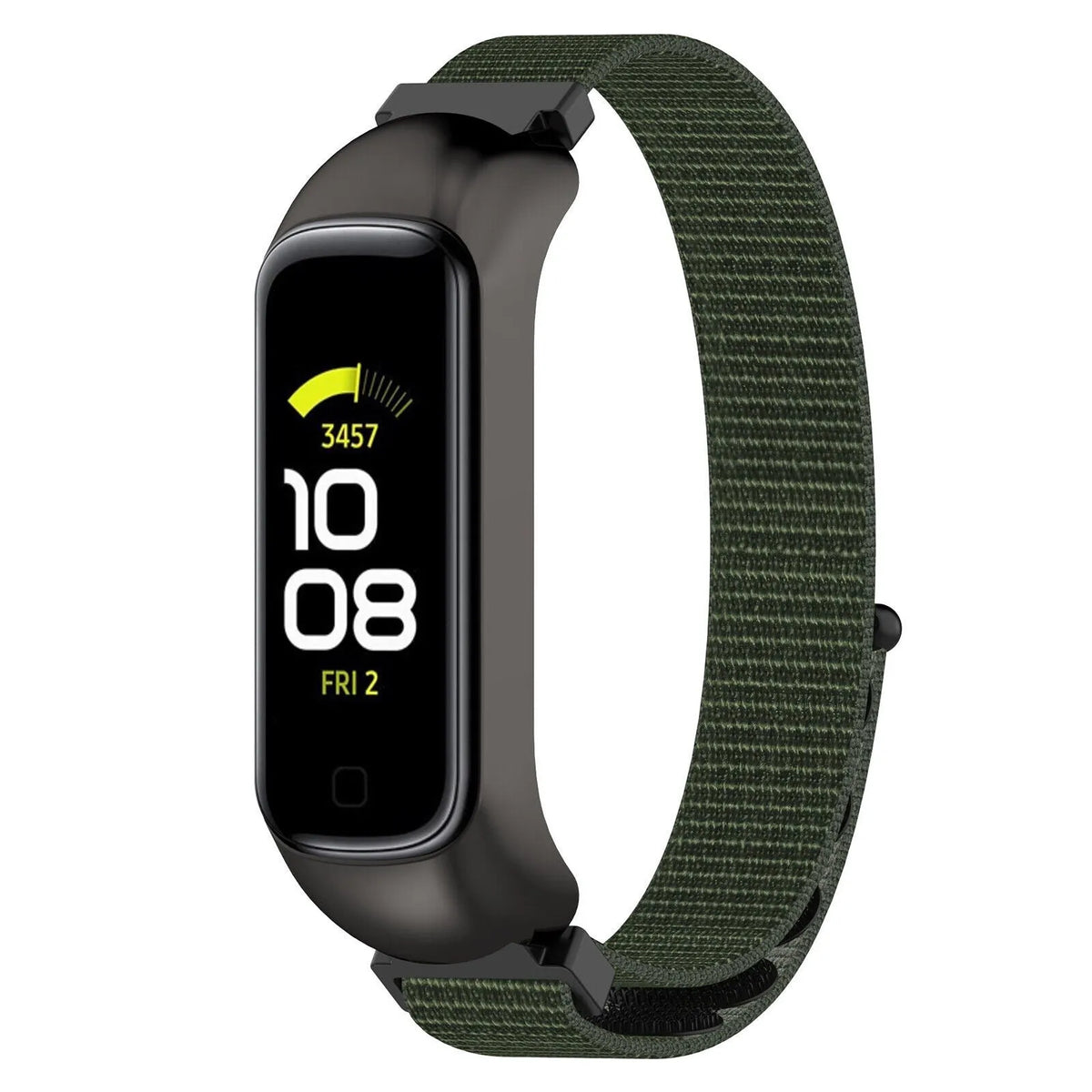 Nylon Strap, green, on a watch, 3/4 front view