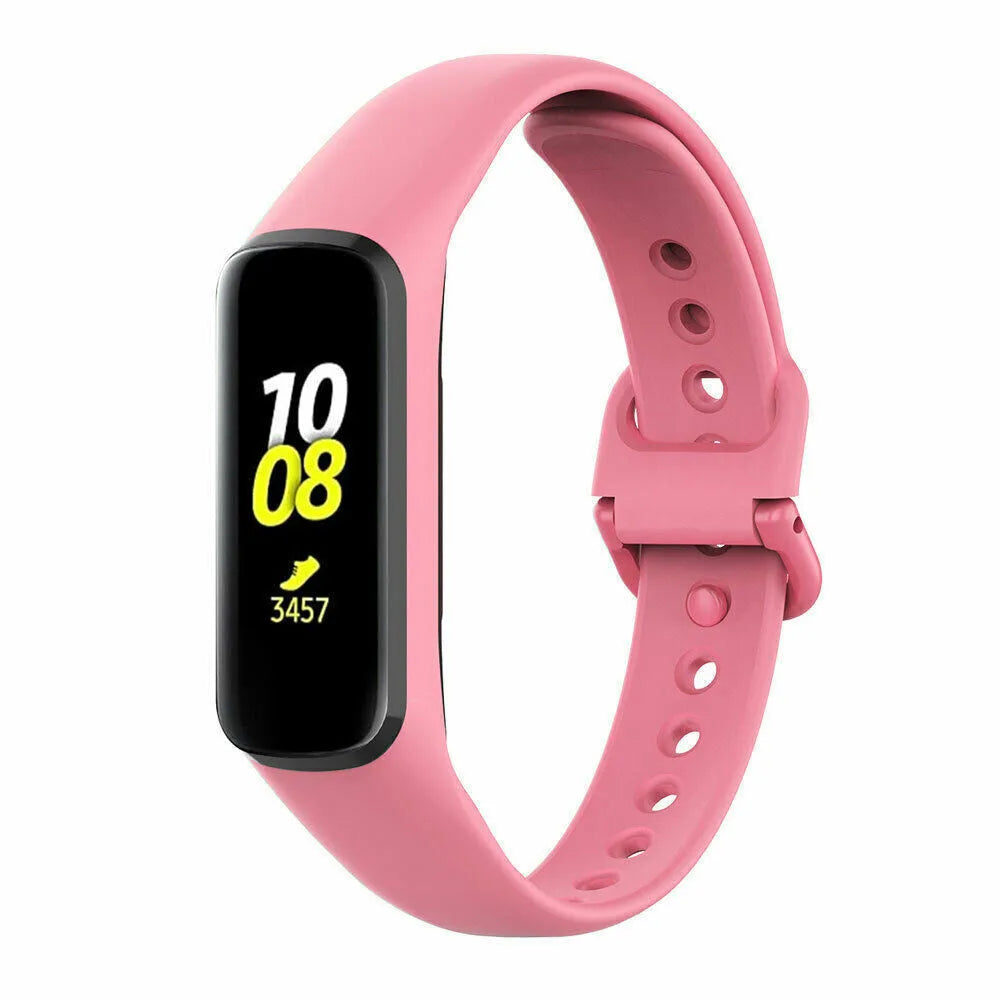 Silicone Strap, pink, on a watch, 3/4 front view