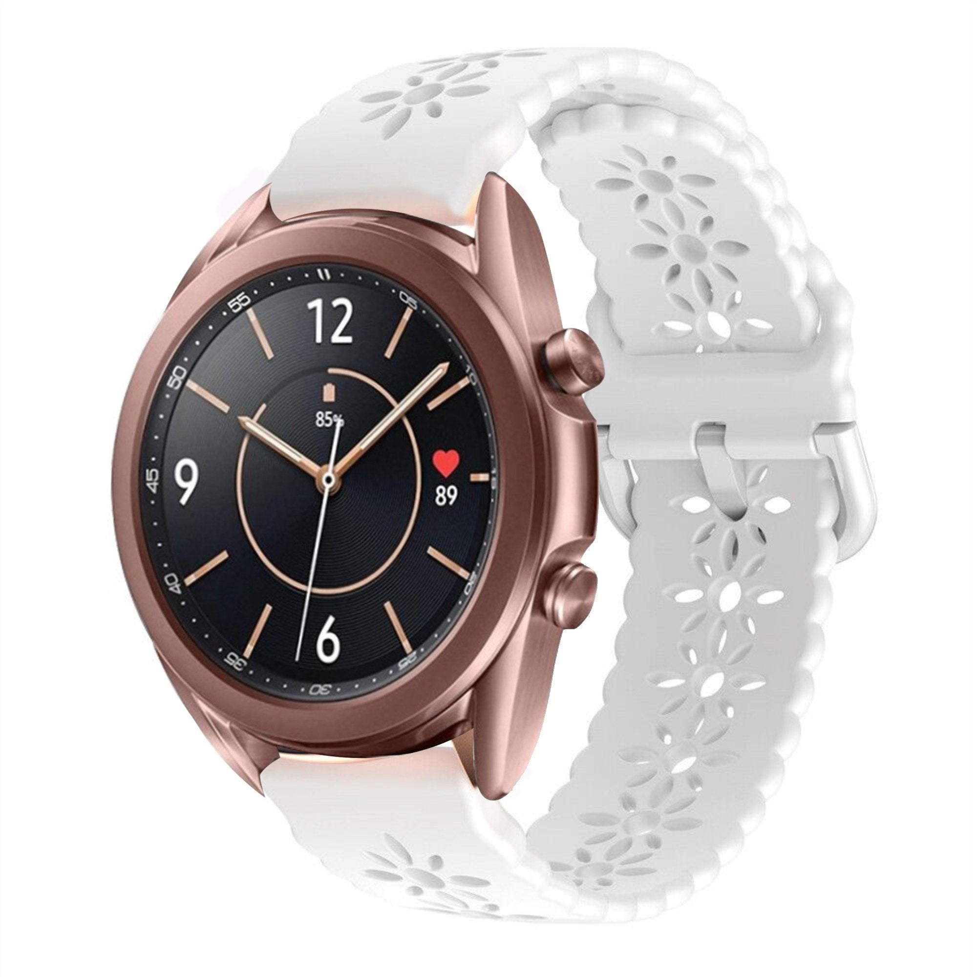 Patterned Silicone Strap, white, on a watch, 3/4 front view
