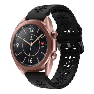 Patterned Silicone Strap, black, on a watch, 3/4 front view