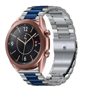 Steel Strap, silver/blue, on a watch, 3/4 front view