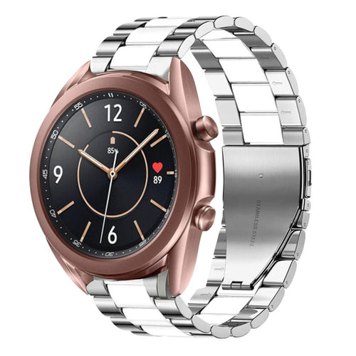 Steel Strap, silver/white, on a watch, 3/4 front view