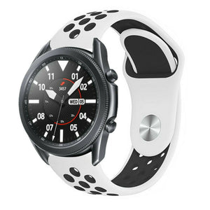 Silicone Sport Strap, white/black, on a watch, 3/4 front view