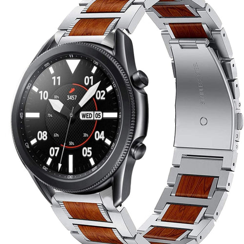 Wood Steel Strap, silver, on a watch, 3/4 front view