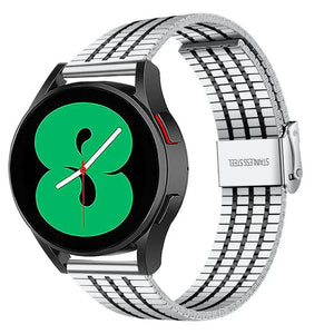 Fine Steel Strap, silver/black, on a watch, 3/4 front view
