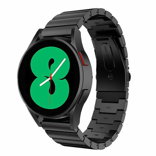 Premium Metal Strap, black, on a watch, 3/4 front view