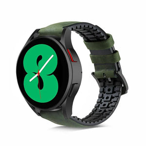 Leather / Silicone Strap, green, on a watch, 3/4 front view