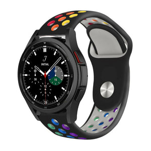 Silicone Sport Strap, black/colourful, on a watch, 3/4 front view
