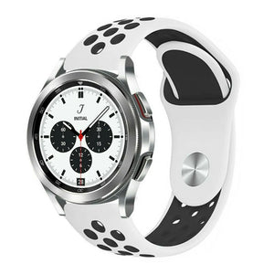 Silicone Sport Strap, white/black, on a watch, 3/4 front view