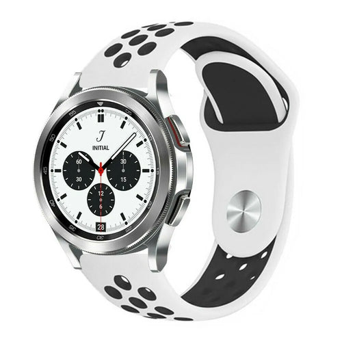 Silicone Sport Strap, white/black, on a watch, 3/4 front view