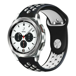Silicone Sport Strap, black/white, on a watch, 3/4 front view