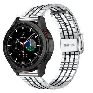 Fine Steel Strap, silver/black, on a watch, 3/4 front view