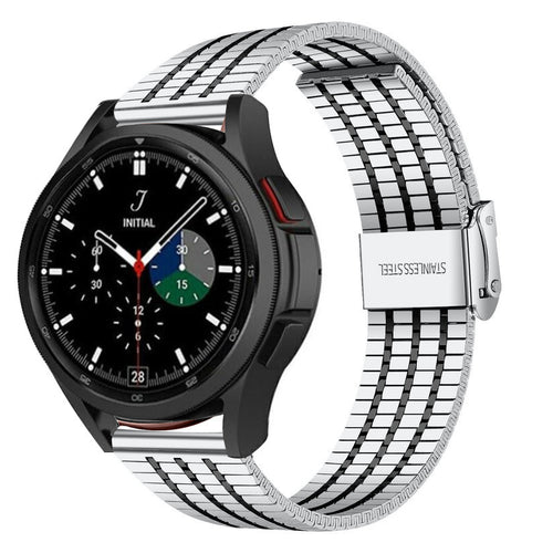 Fine Steel Strap, silver/black, on a watch, 3/4 front view