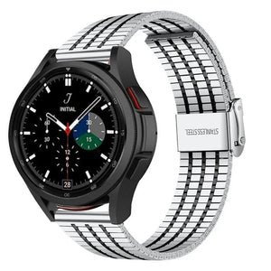Fine Steel Strap, silver/black, on a watch, 3/4 front view