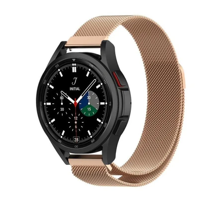 Milanese Strap, rose gold, on a watch, 3/4 front view