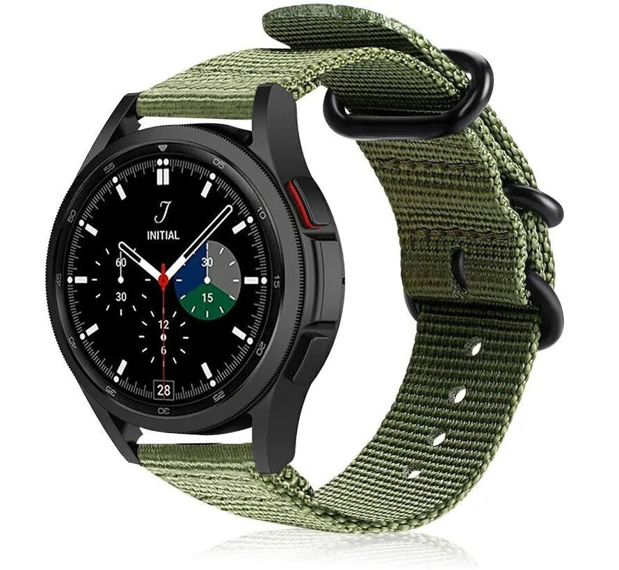 Nylon Buckle Strap, green, on a watch, 3/4 front view