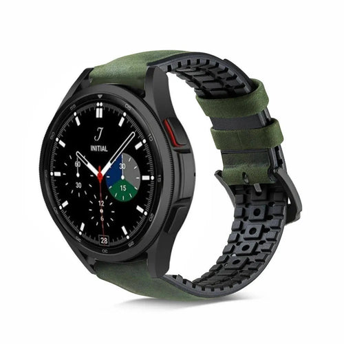 Leather / Silicone Strap, green, on a watch, 3/4 front view
