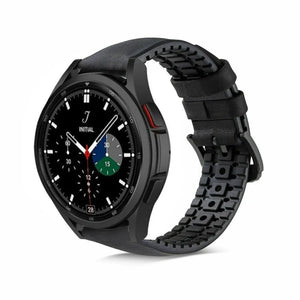 Leather Hybrid Strap, black, on a watch, 3/4 front view