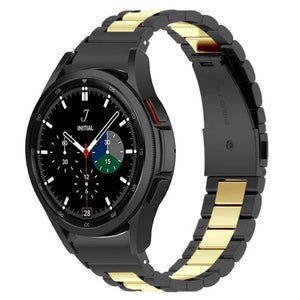 Steel Strap, black/gold, on a watch, 3/4 front view
