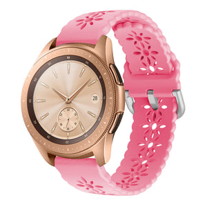 Patterned Silicone Strap, bright pink, on a watch, 3/4 front view