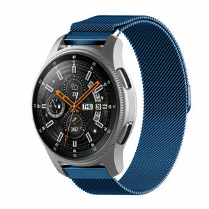 Milanese Strap, blue, on a watch, 3/4 front view
