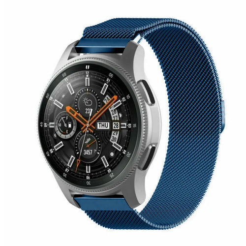 Milanese Strap, blue, on a watch, 3/4 front view