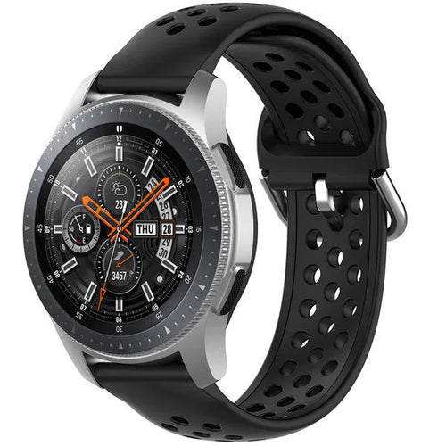Breathable Silicone Strap, black, on a watch, 3/4 front view