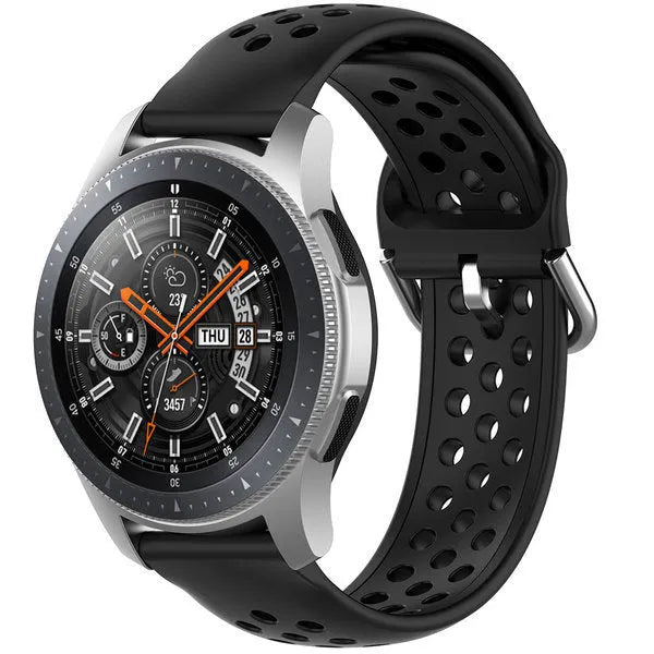 Breathable Silicone Strap, black, on a watch, 3/4 front view