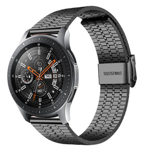 Fine Steel Strap, black, on a watch, 3/4 front view