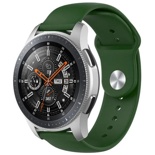 Silicone Sport Strap, army green, on a watch, 3/4 front view