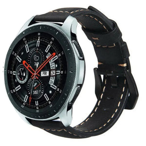 Leather Strap, black, on a watch, 3/4 front view